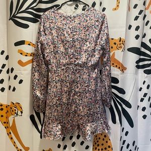 Pink floral satin longsleeved, V-neck wrap dress from Altar’d State. Size medium